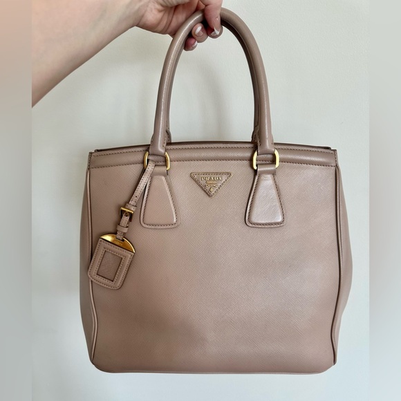 Prada Handbags - Prada Saffiano Lux Galleria Taupe Leather - Medium Size